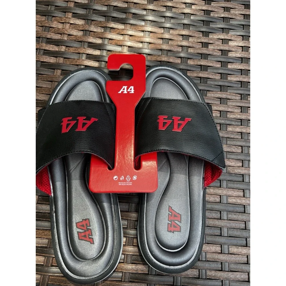 Avia Men's A4 Logo Slide Sandals Black Red Slip On Athletic Shoes Size 12 New